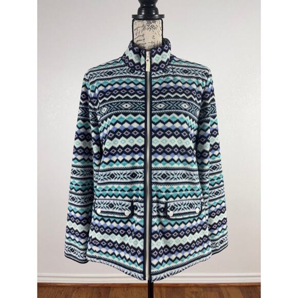 B9 Talbots Fair Isle Knit Fleece Jacket Women L Southwestern Cottagecore Nordic - Picture 2 of 7